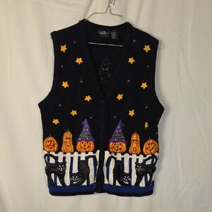 One Resource Halloween Themed Knit Vest with Cats and Pumpkins